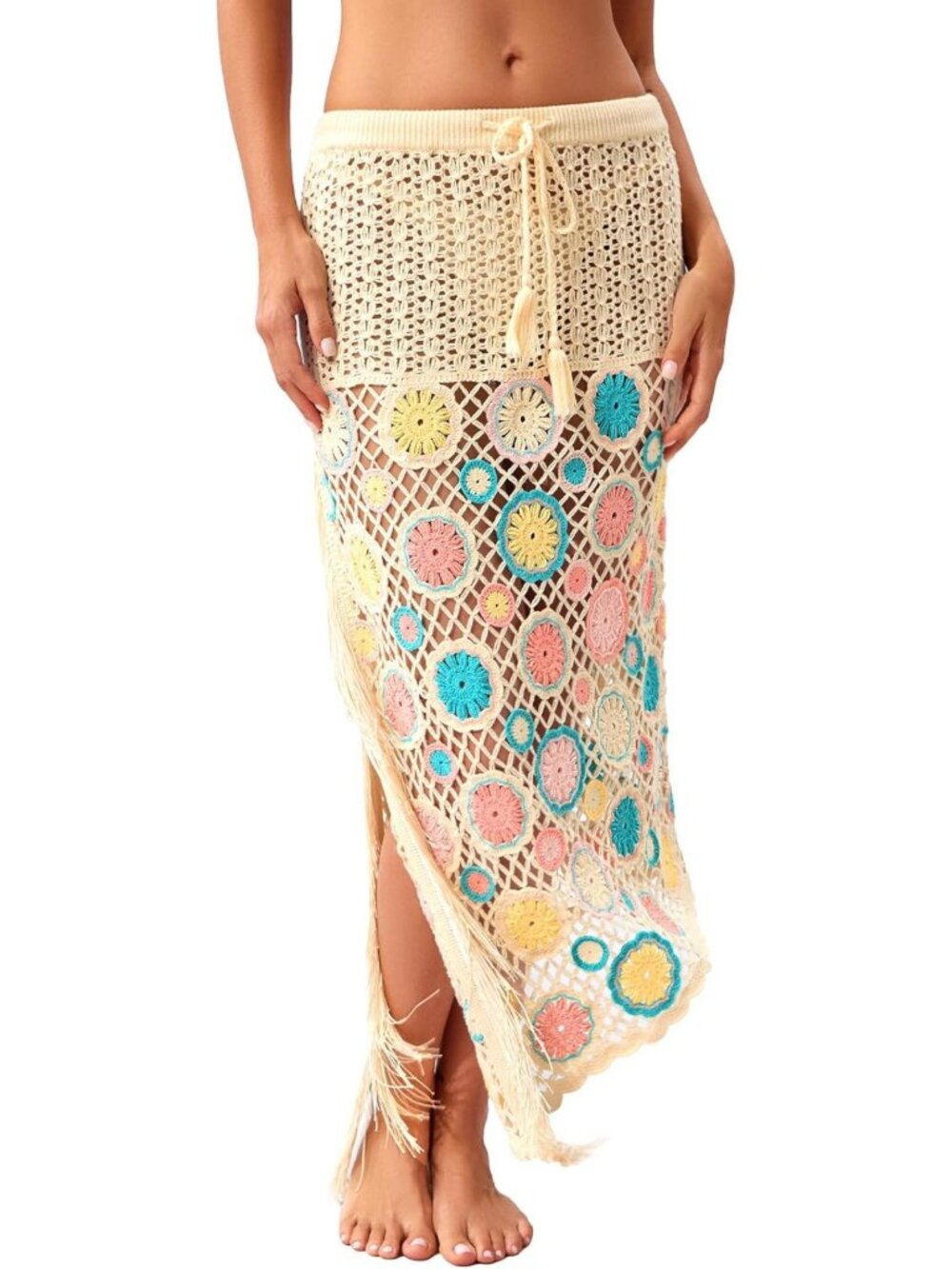 Boho Crochet Beach Cover-Up for Women | Fringe Maxi Skirt Swimwear Essential